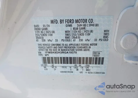 2024 Ford Explorer Xlt from USA, damaged, VIN 1FMSK8DH3RGA19370